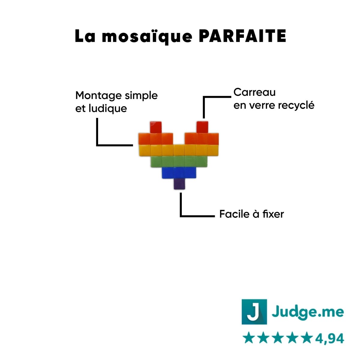 Kit mosaïque "Coeur arc - en - ciel" - Tilipix