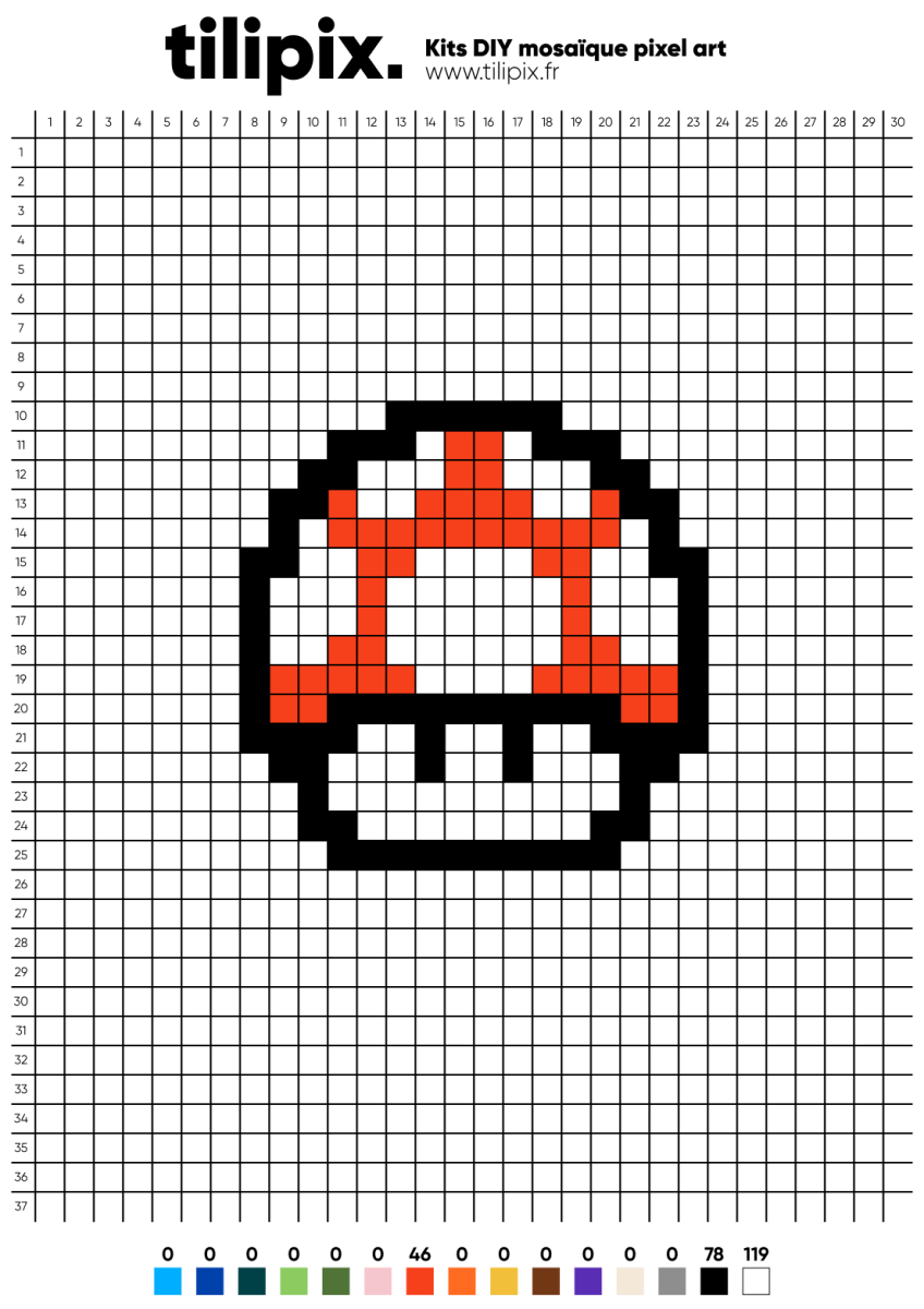 Pixel art Mario Champignon - Tilipix