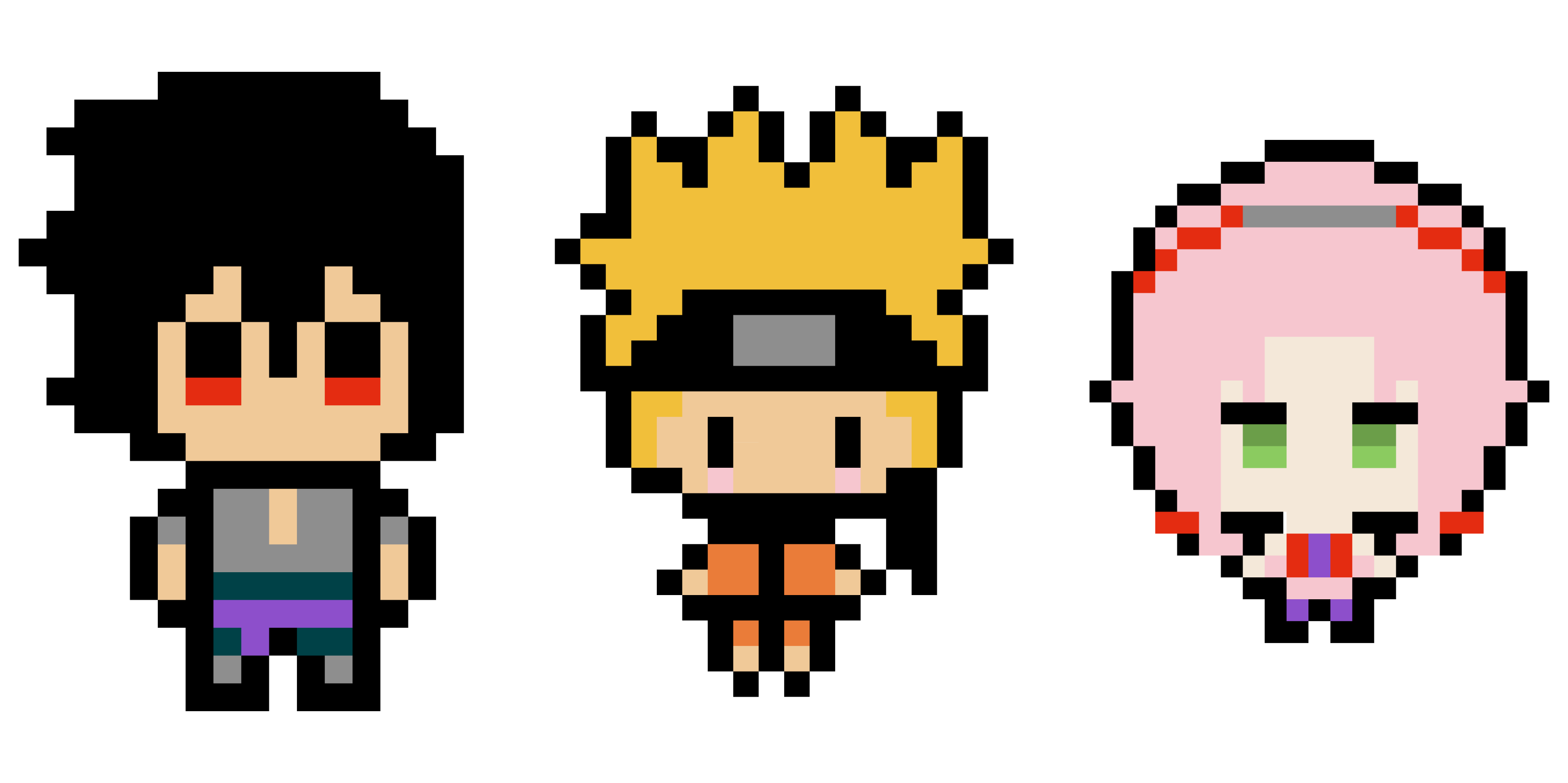Pixel Art Naruto : Sasuke, Naruto, et Sakura à récréer