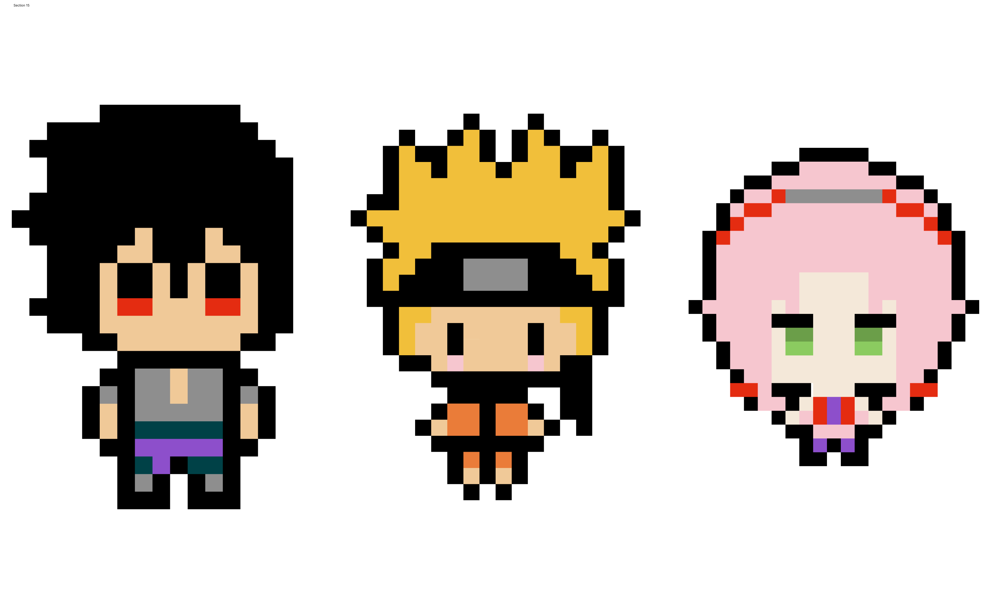 Pixel Art Naruto : Sasuke, Naruto, et Sakura à récréer