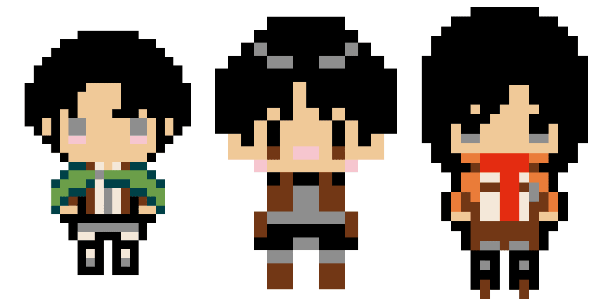Pixel Art Attack On Titan : Eren, Mikasa, et Livai à recréer - Tilipix
