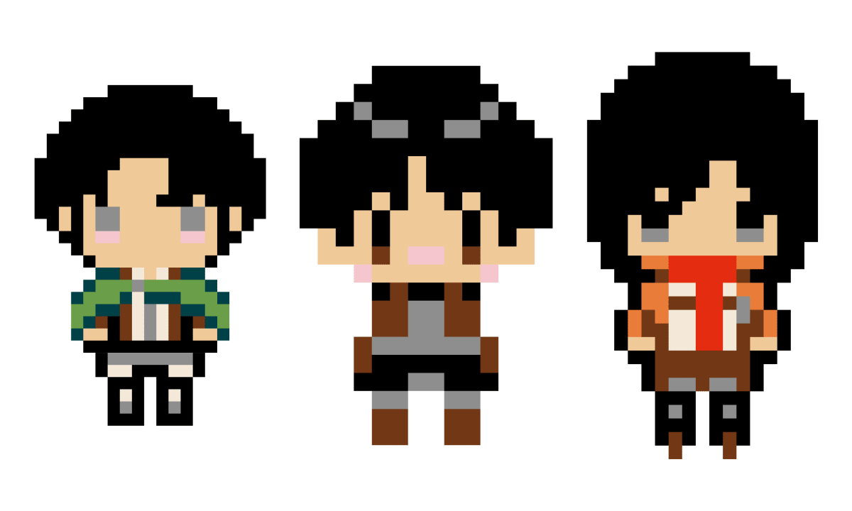 Pixel Art Attack On Titan : Eren, Mikasa, et Livai à recréer - Tilipix