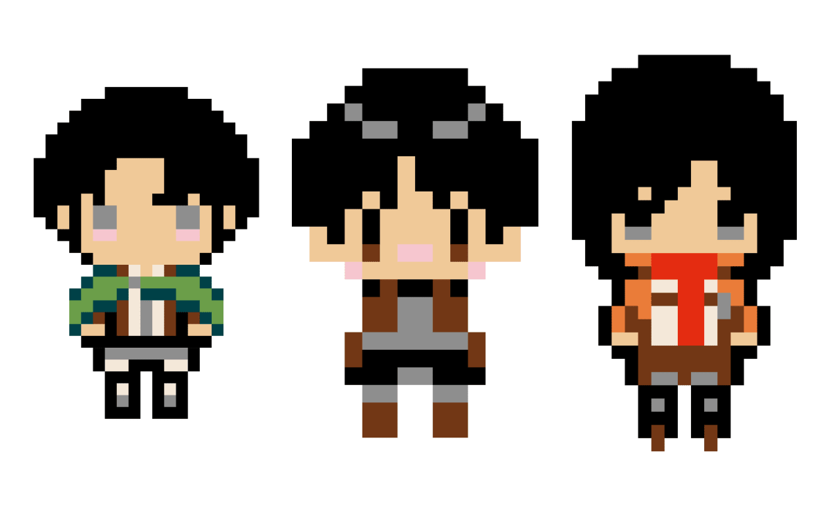 Pixel Art Attack On Titan : Eren, Mikasa, et Livai à recréer - Tilipix