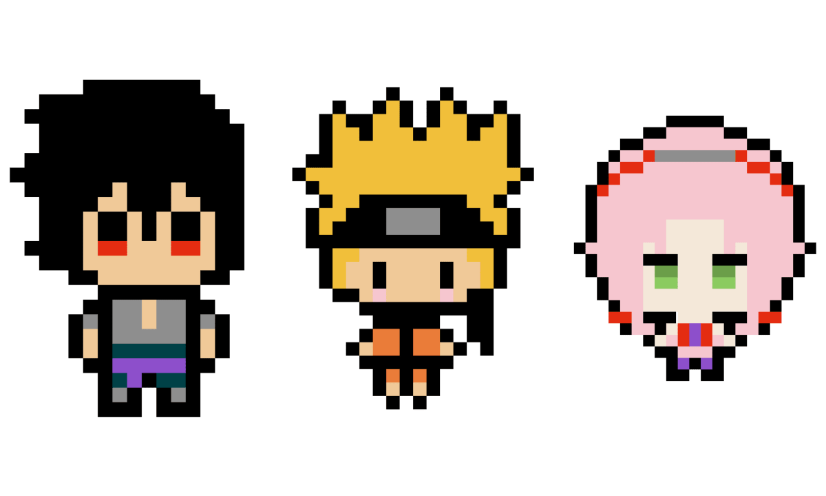 Pixel Art Naruto : Sasuke, Naruto, et Sakura à récréer - Tilipix