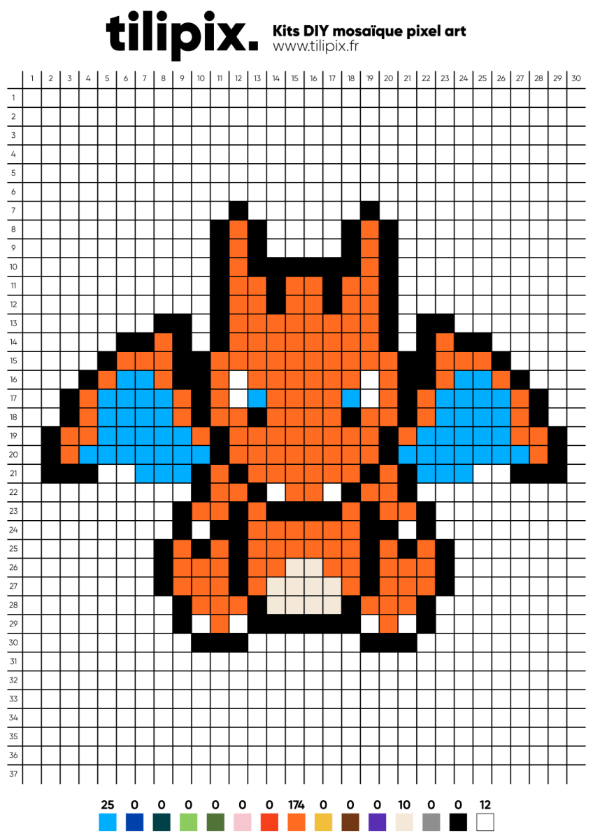 Pixel art Pokemon Dracaufeu - Tilipix