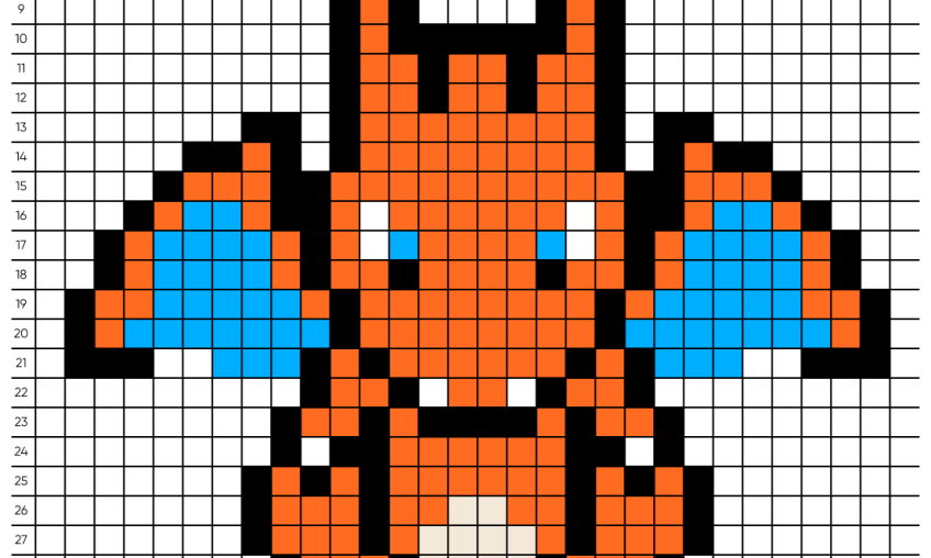 Pixel art Pokemon Dracaufeu - Tilipix