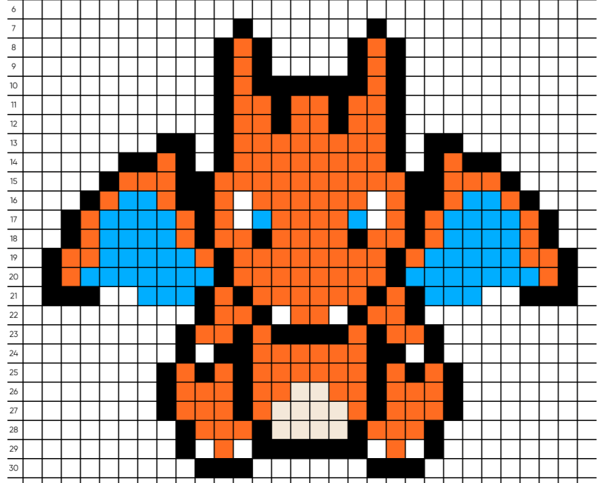 Pixel art Pokemon Dracaufeu - Tilipix