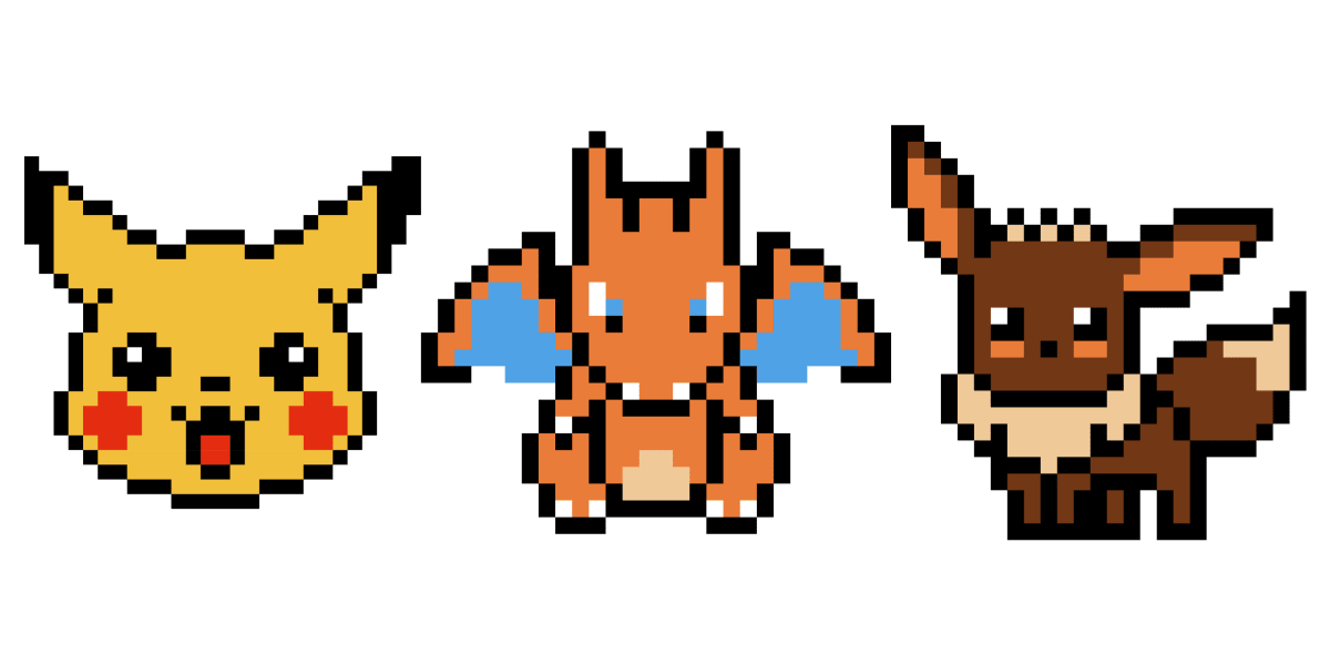 Pixel Art Pokémon : Pikachu, Dracaufeu, et Evoli à recréer - Tilipix