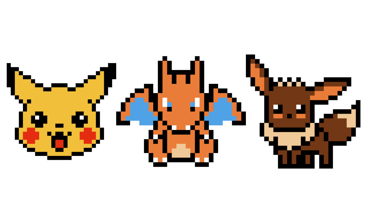 Pixel Art Pokémon : Pikachu, Dracaufeu, et Evoli à recréer - Tilipix