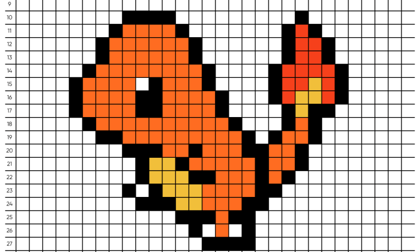 Pixel art Pokemon Salamèche - Tilipix