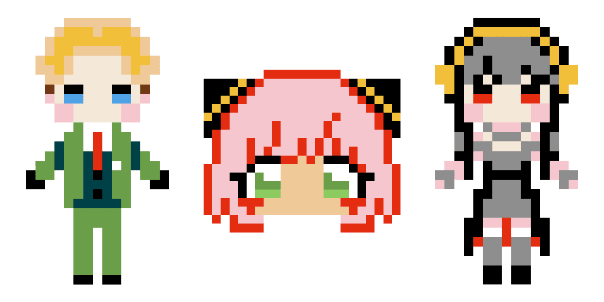 Pixel Art Spy X Family : Anya, Yor, et Lloyd à recréer - Tilipix